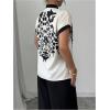 image:imageMakeMeChic Womens Floral Notched Blouse Contrast Binding Short Sleeve Work Dressy TopsMulticolor