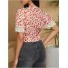 image:imageMakeMeChic Womens Floral Print Crop Tops Lace V Neck Puff Short Sleeve Blouses ShirtsRed
