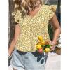 image:imageMakeMeChic Womens Floral Print Ruffle Cap Sleeve V Neck Summer Shirt Blouse Peplum TopsMulticolor