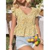 image:imageMakeMeChic Womens Floral Print Ruffle Cap Sleeve V Neck Summer Shirt Blouse Peplum TopsMulticolor