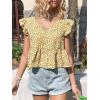 image:imageMakeMeChic Womens Floral Print Ruffle Cap Sleeve V Neck Summer Shirt Blouse Peplum TopsMulticolor