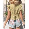 image:imageMakeMeChic Womens Floral Print Ruffle Cap Sleeve V Neck Summer Shirt Blouse Peplum TopsMulticolor