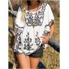 image:imageMakeMeChic Womens Floral Ruffle Sleeve Blouse Scoop Neck Peplum Shirt TopsWhite
