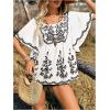 image:imageMakeMeChic Womens Floral Ruffle Sleeve Blouse Scoop Neck Peplum Shirt TopsWhite