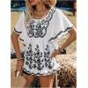 image:imageMakeMeChic Womens Floral Ruffle Sleeve Blouse Scoop Neck Peplum Shirt TopsWhite