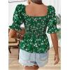 image:imageMakeMeChic Womens Floral Square Neck Tops Puff Sleeve Ruffle Hem Shirred Summer Blouses ShirtsGreen