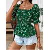image:imageMakeMeChic Womens Floral Square Neck Tops Puff Sleeve Ruffle Hem Shirred Summer Blouses ShirtsGreen