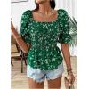 image:imageMakeMeChic Womens Floral Square Neck Tops Puff Sleeve Ruffle Hem Shirred Summer Blouses ShirtsGreen