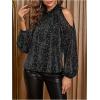 image:imageMakeMeChic Womens Glitter Cold Shoulder Blouse Long Sleeve Mock Neck Mesh Sheer Party TopBlack