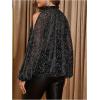 image:imageMakeMeChic Womens Glitter Cold Shoulder Blouse Long Sleeve Mock Neck Mesh Sheer Party TopBlack