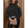 image:imageMakeMeChic Womens Glitter Cold Shoulder Blouse Long Sleeve Mock Neck Mesh Sheer Party TopBlack