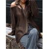 image:imageMakeMeChic Womens Going Out Cold Shoulder Button Down Shirt Cut Out Long Sleeve Blouse TopsCoffee Brown