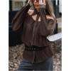 image:imageMakeMeChic Womens Going Out Cold Shoulder Button Down Shirt Cut Out Long Sleeve Blouse TopsCoffee Brown