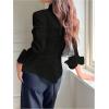 image:imageMakeMeChic Womens Going Out Tops Long Sleeve V Neck Button Down Blouse Lace Up Back Collared Work Top ShirtsBlack