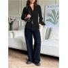 image:imageMakeMeChic Womens Going Out Tops Long Sleeve V Neck Button Down Blouse Lace Up Back Collared Work Top ShirtsBlack