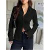 image:imageMakeMeChic Womens Going Out Tops Long Sleeve V Neck Button Down Blouse Lace Up Back Collared Work Top ShirtsBlack