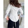 image:imageMakeMeChic Womens Going Out Tops Long Sleeve V Neck Button Down Blouse Lace Up Back Collared Work Top ShirtsWhite