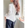 image:imageMakeMeChic Womens Going Out Tops Long Sleeve V Neck Button Down Blouse Lace Up Back Collared Work Top ShirtsWhite
