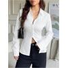 image:imageMakeMeChic Womens Going Out Tops Long Sleeve V Neck Button Down Blouse Lace Up Back Collared Work Top ShirtsWhite