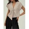 image:imageMakeMeChic Womens Going Out Tops V Neck Short Sleeve Work Tops Blouse Single Button Summer Teacher OutfitsKhaki
