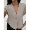 image:imageMakeMeChic Womens Going Out Tops V Neck Short Sleeve Work Tops Blouse Single Button Summer Teacher OutfitsKhaki