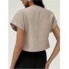 image:imageMakeMeChic Womens Going Out Tops V Neck Short Sleeve Work Tops Blouse Single Button Summer Teacher OutfitsKhaki