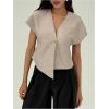 image:imageMakeMeChic Womens Going Out Tops V Neck Short Sleeve Work Tops Blouse Single Button Summer Teacher OutfitsKhaki