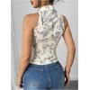 image:imageMakeMeChic Womens Halter Top Floral Collared Shirt Sleeveless Tie Front Summer Y2K Blouse Crop TopsApricot