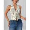image:imageMakeMeChic Womens Halter Top Floral Collared Shirt Sleeveless Tie Front Summer Y2K Blouse Crop TopsApricot