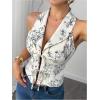 image:imageMakeMeChic Womens Halter Top Floral Collared Shirt Sleeveless Tie Front Summer Y2K Blouse Crop TopsApricot