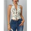 image:imageMakeMeChic Womens Halter Top Floral Collared Shirt Sleeveless Tie Front Summer Y2K Blouse Crop TopsApricot