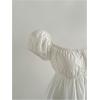image:imageMakeMeChic Womens Lace Puff Sleeve Blouse Tops Square Neck Button Ruffle Hem Summer TopsWhite