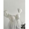 image:imageMakeMeChic Womens Lace Puff Sleeve Blouse Tops Square Neck Button Ruffle Hem Summer TopsWhite