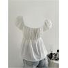 image:imageMakeMeChic Womens Lace Puff Sleeve Blouse Tops Square Neck Button Ruffle Hem Summer TopsWhite