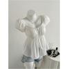 image:imageMakeMeChic Womens Lace Puff Sleeve Blouse Tops Square Neck Button Ruffle Hem Summer TopsWhite