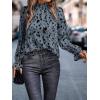 image:imageMakeMeChic Womens Leopard Print Ruffle Long Sleeve Frill Trim Mock Neck Casual Blouse Shirt TopBlue