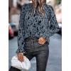 image:imageMakeMeChic Womens Leopard Print Ruffle Long Sleeve Frill Trim Mock Neck Casual Blouse Shirt TopBlue