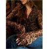 image:imageMakeMeChic Womens Leopard Print Tie Front Blouse Ruffle Long Sleeve Y2k TopsBrown