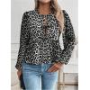 image:imageMakeMeChic Womens Leopard Print Tie Neck Blouses Long Lantern Sleeve Ruffled TopsBlack and White