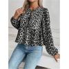 image:imageMakeMeChic Womens Leopard Print Tie Neck Blouses Long Lantern Sleeve Ruffled TopsBlack and White