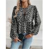 image:imageMakeMeChic Womens Leopard Print Tie Neck Blouses Long Lantern Sleeve Ruffled TopsBlack and White