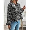 image:imageMakeMeChic Womens Leopard Print Tie Neck Blouses Long Lantern Sleeve Ruffled TopsBlack and White