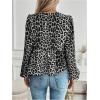 image:imageMakeMeChic Womens Leopard Print Tie Neck Blouses Long Lantern Sleeve Ruffled TopsBlack and White