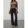 image:imageMakeMeChic Womens Leopard Print Tops Bell Sleeve Top Ruffled Tie Front Blouse ShirtsMulticolor