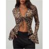 image:imageMakeMeChic Womens Leopard Print Tops Bell Sleeve Top Ruffled Tie Front Blouse ShirtsMulticolor
