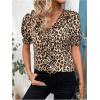 image:imageMakeMeChic Womens Leopard Print V Neck Tops Ruffle Trim Tie Front Short Sleeve BlouseMulticolor