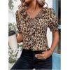 image:imageMakeMeChic Womens Leopard Print V Neck Tops Ruffle Trim Tie Front Short Sleeve BlouseMulticolor