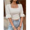 image:imageMakeMeChic Womens Linen Tiered Bell Sleeve Blouse Square Neck Tie Back Going Out Crop TopsApricot
