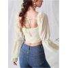 image:imageMakeMeChic Womens Long Sleeve Blouse Shirred Tie Back Summer Elegant Crop TopsBeige