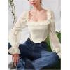 image:imageMakeMeChic Womens Long Sleeve Blouse Shirred Tie Back Summer Elegant Crop TopsBeige